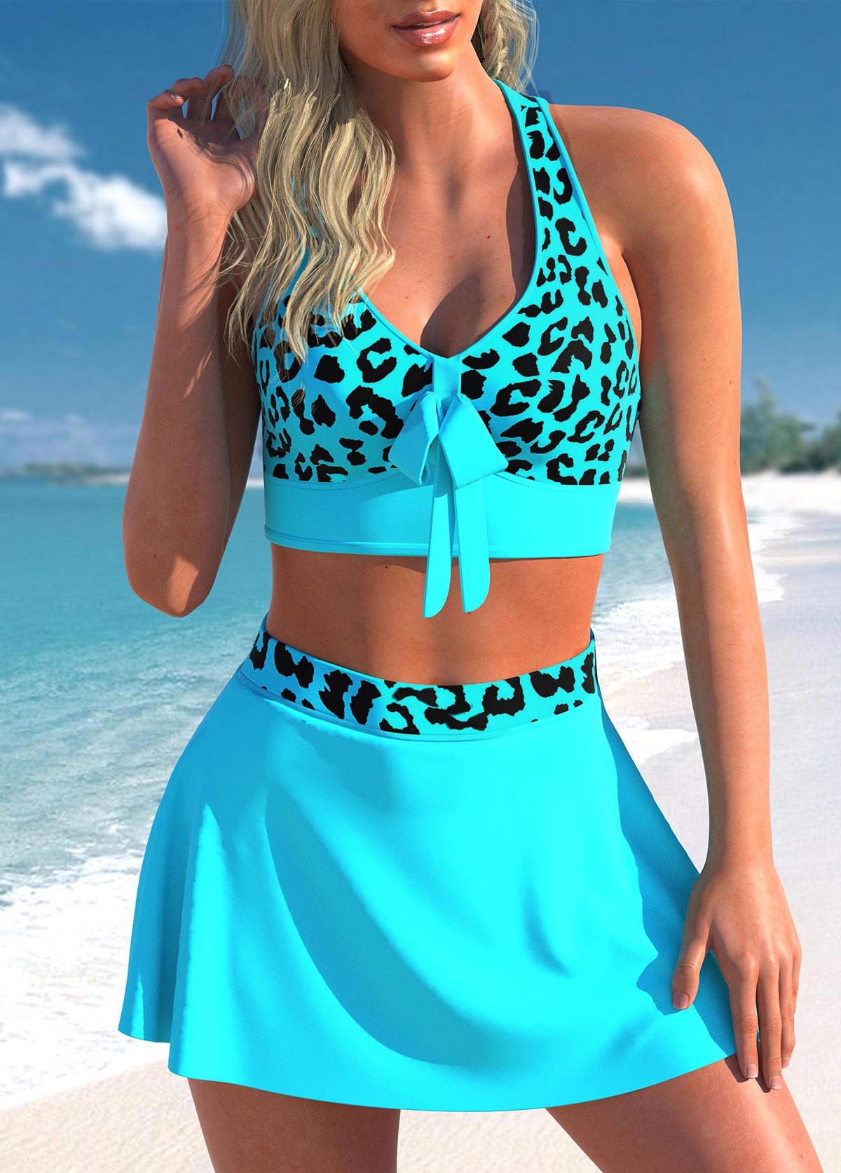 High Waisted Leopard Cyan Bikini Set