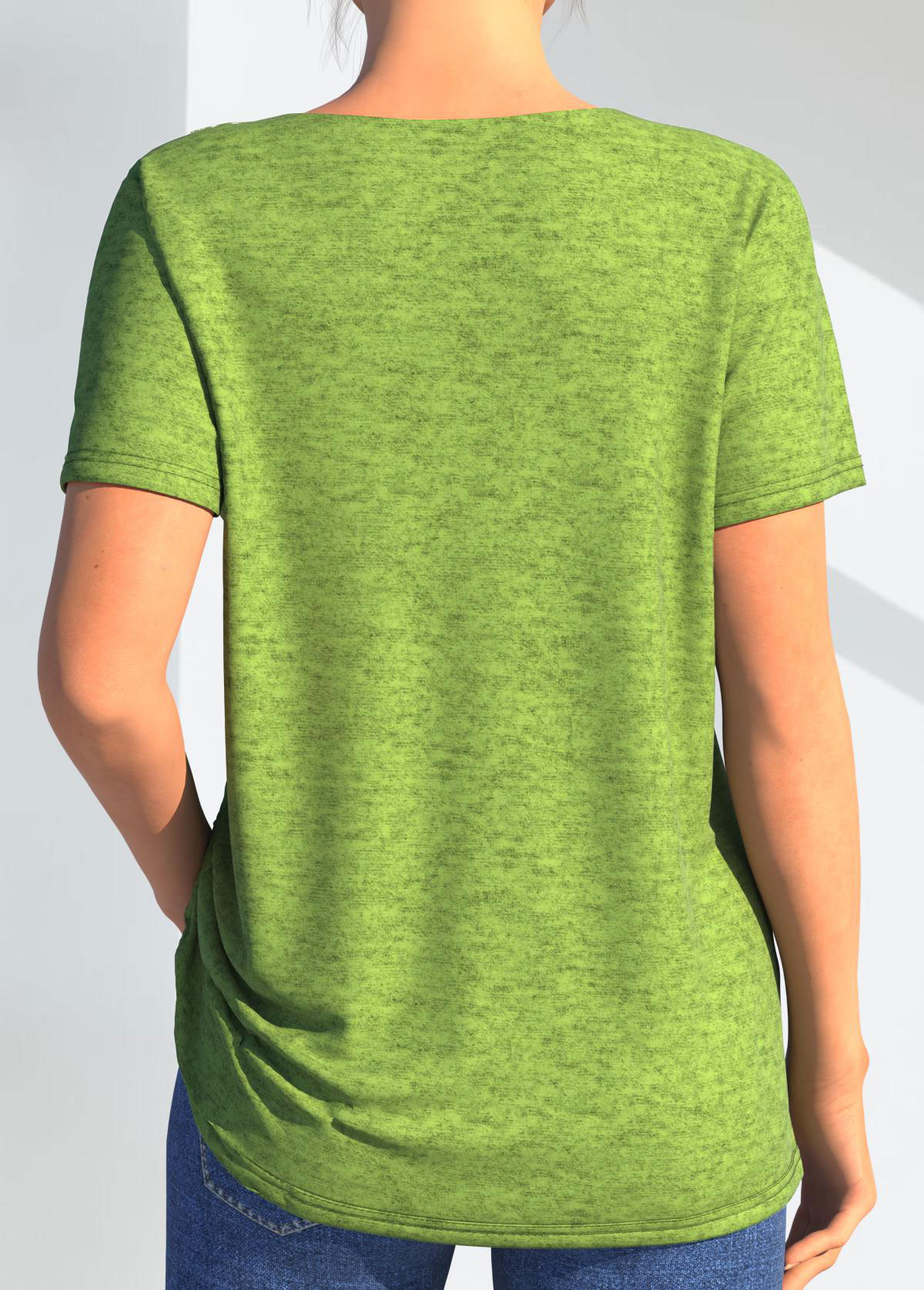 Light Green Lace Stitching Crinkle Chest T Shirt