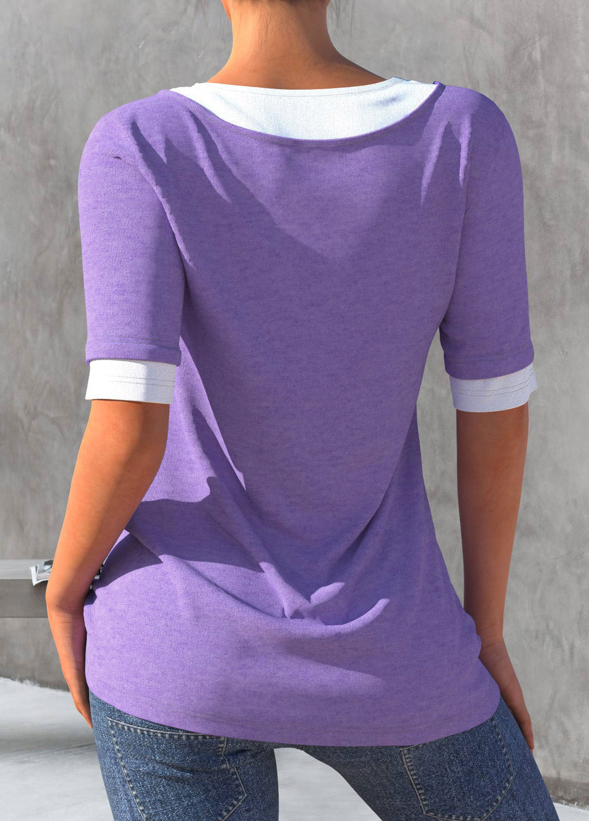 Light Purple Faux Two Piece Contrast T Shirt