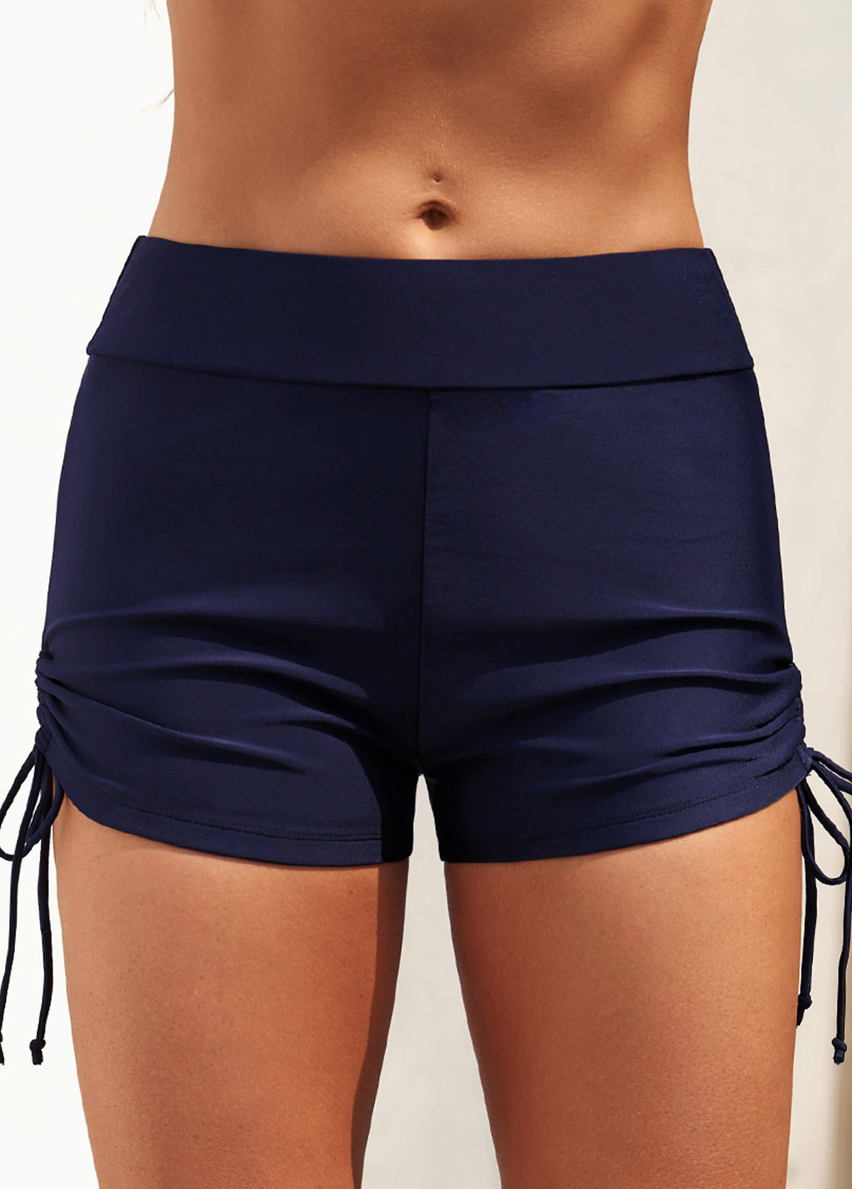 Mid Waisted Navy Tie Side Swim Shorts