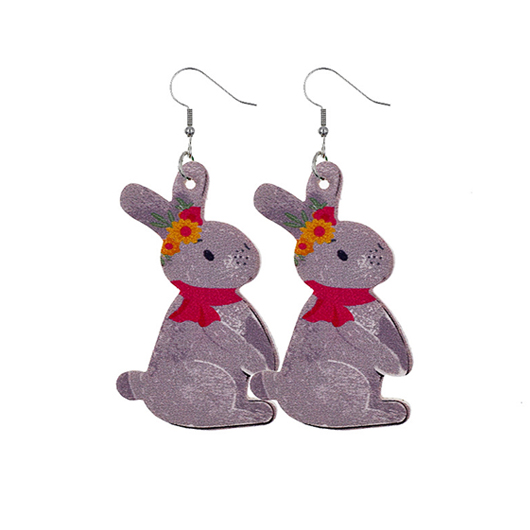 Easter Bunny Design Faux Leather Grey Earrings