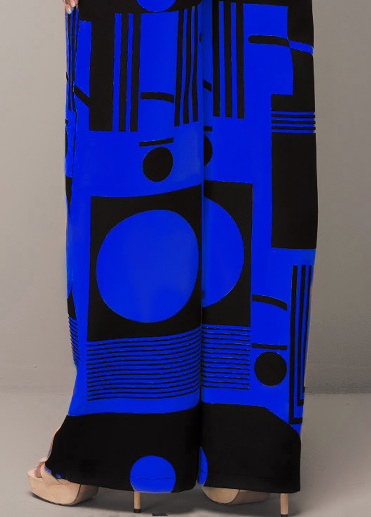 Royal Blue Pocket Geometric Print Sleeveless Jumpsuit