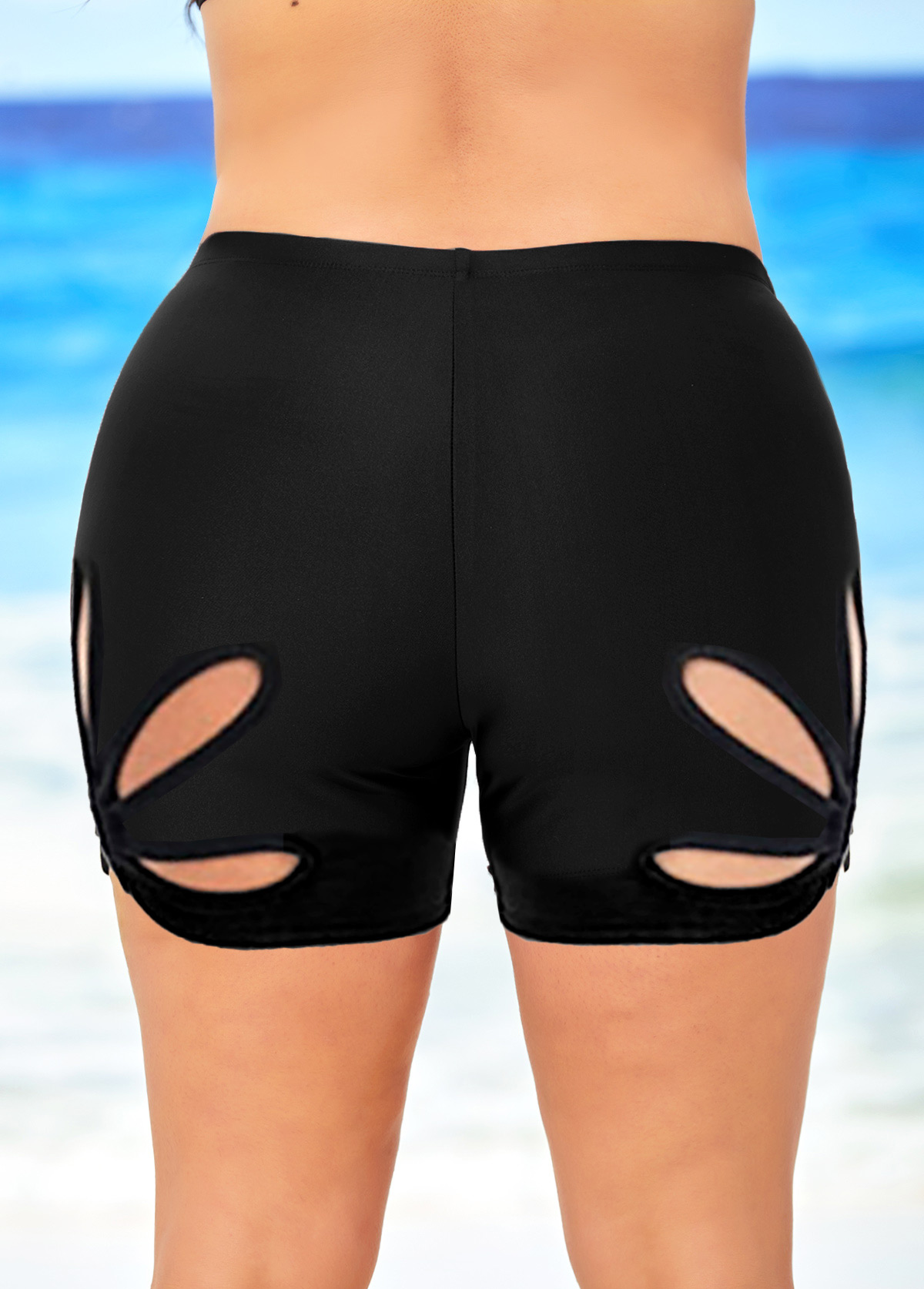 Black Plus Size Cutout Petal Shape Swim Shorts