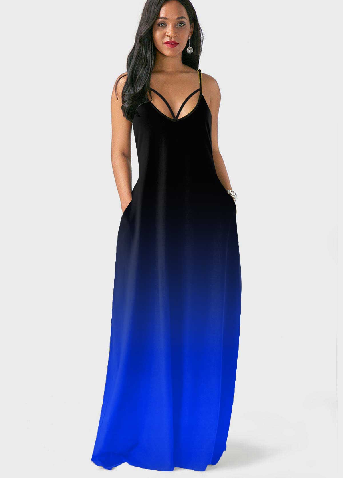 Sapphire Blue Pocket Ombre Maxi Dress