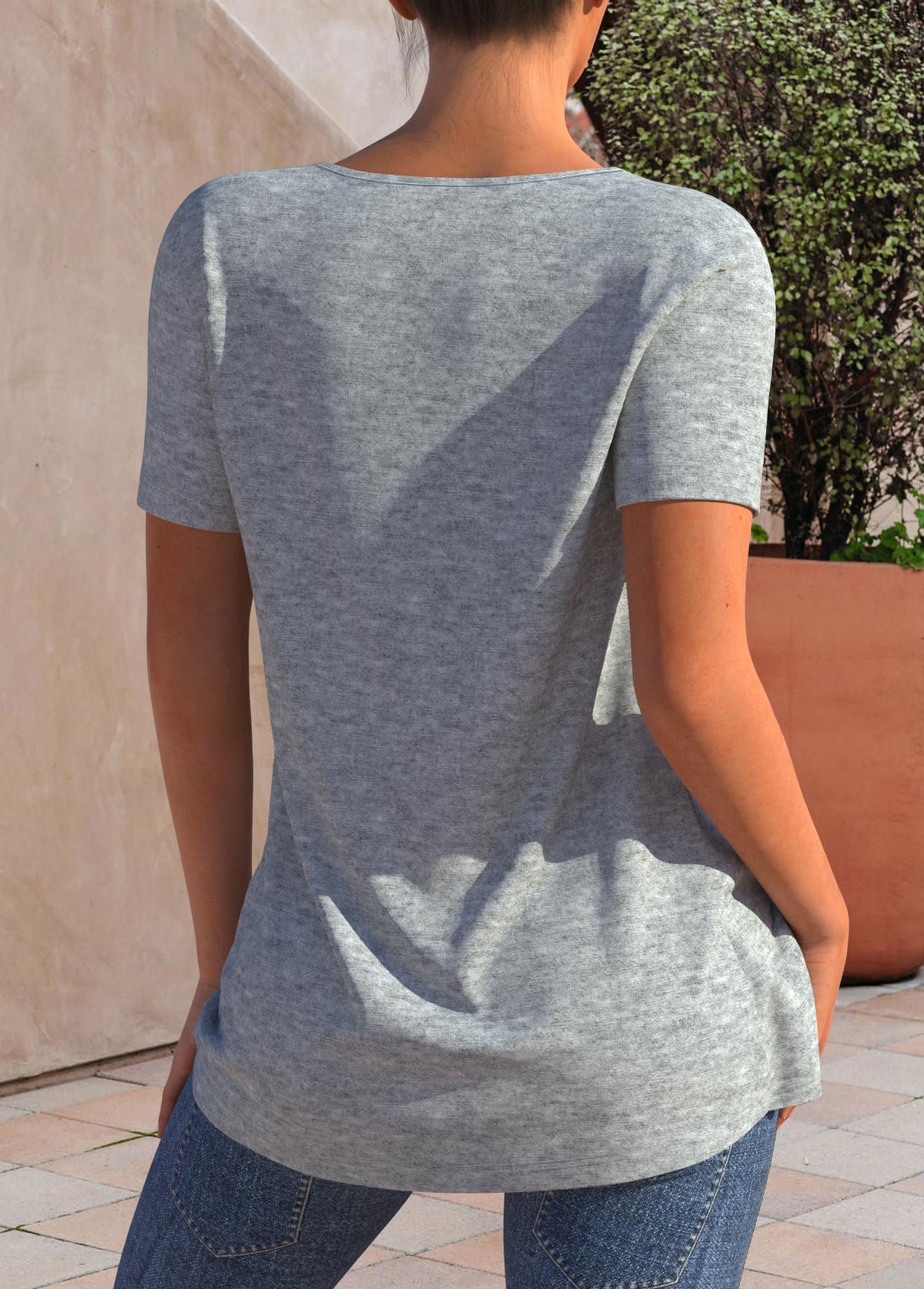 Cutout Neck Grey Marl Short Sleeve T Shirt