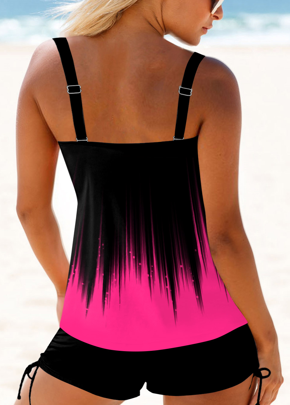 Cross Front Rose Red Ombre Tankini Set