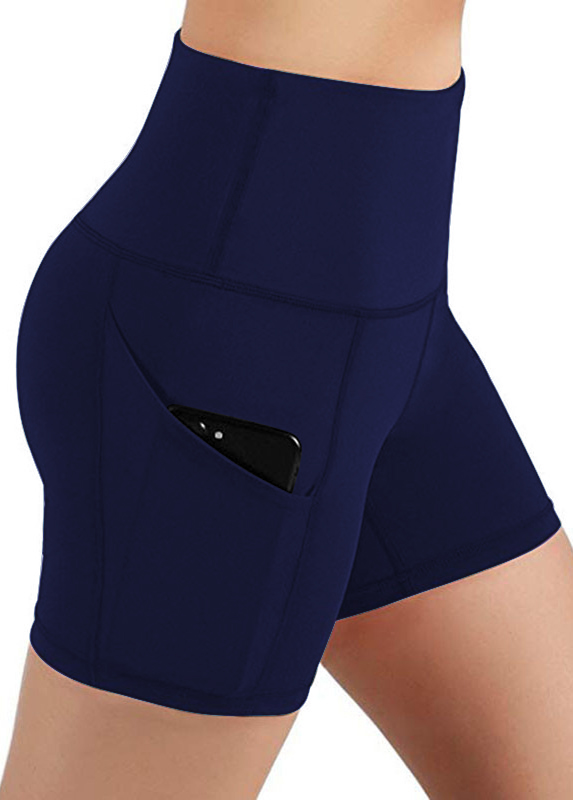 High Waisted Pocket Detail Navy Blue Swim Shorts