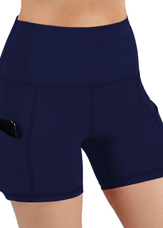 High Waisted Pocket Detail Navy Blue Swim Shorts