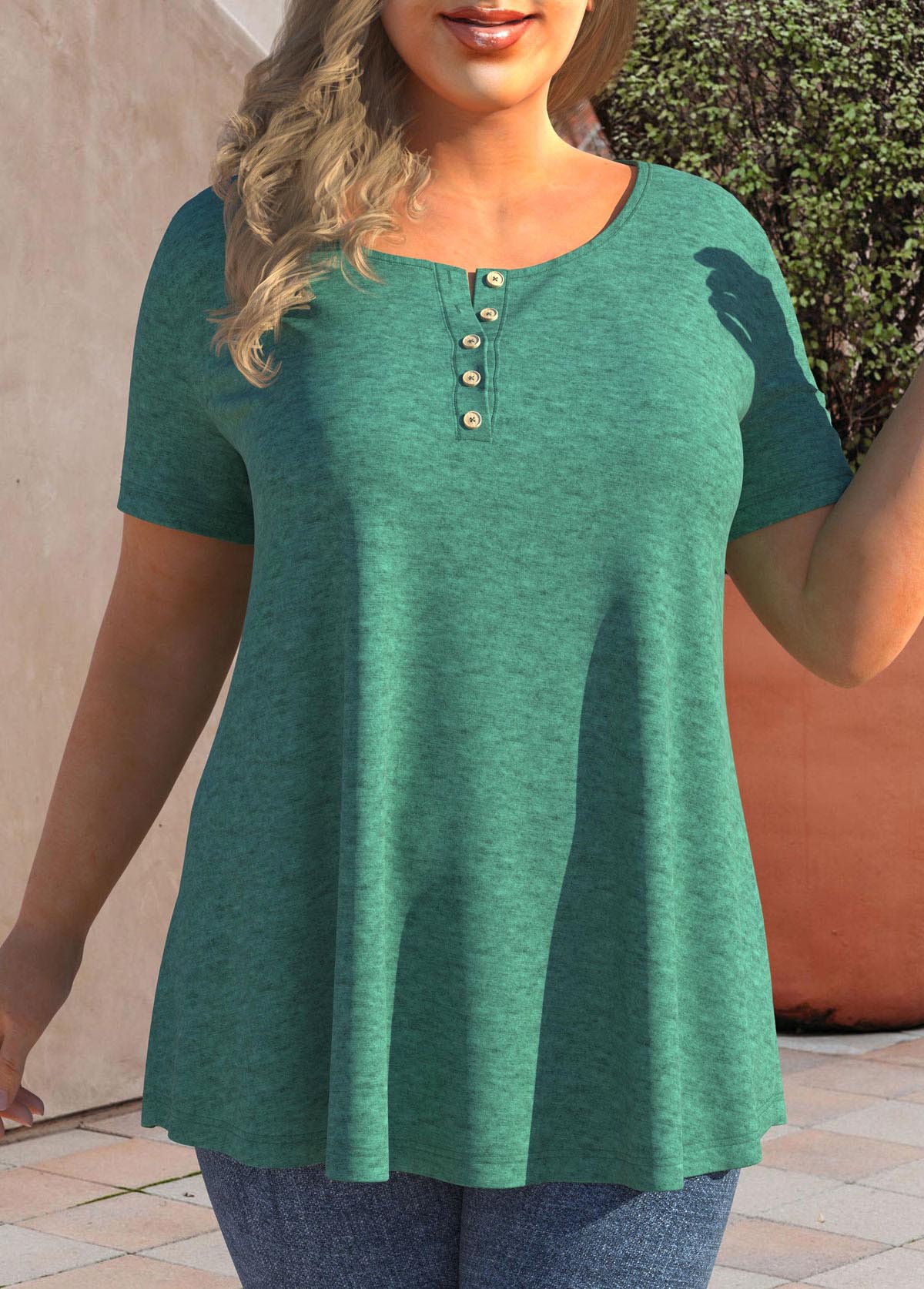 Turquoise Short Sleeve Plus Size T Shirt