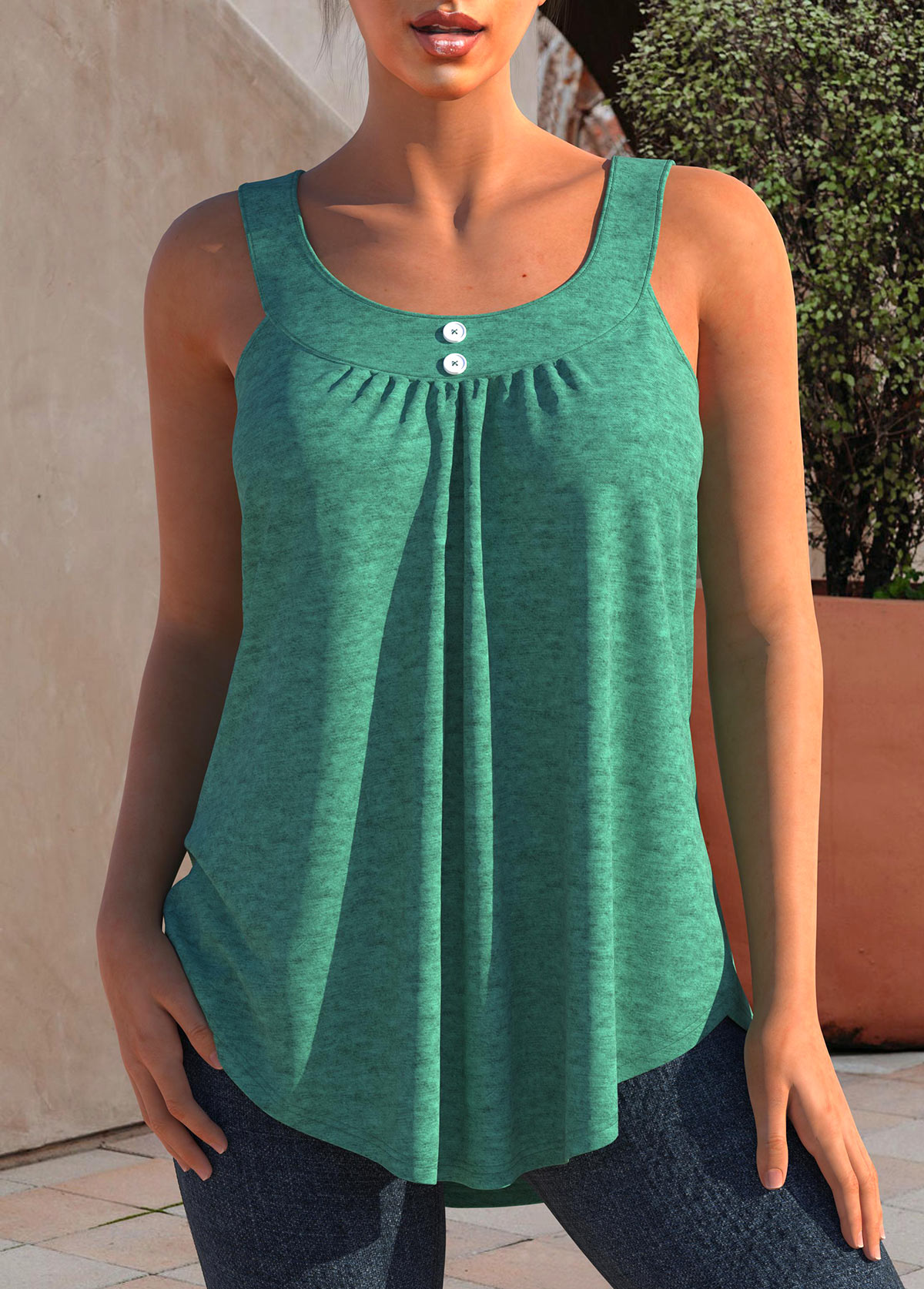 Turquoise Decorative Button Wide Strap Tank Top