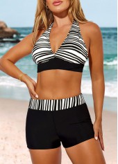 Striped Halter Black High Waisted Bikini Set | thumb picture 