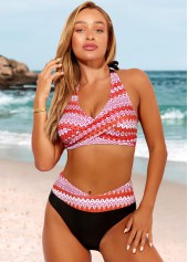 Tribal Print Halter High Waisted Orange Bikini Set