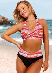 Tribal Print Halter High Waisted Orange Bikini Set | thumb picture 