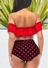 Polka Dot High Waist Flounce Red Smocked Bikini Set | thumb picture 