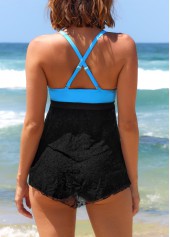 Ring Decoration Black Contrast Lace Stitching Tankini Top-No Bottom | picture 2