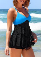 Ring Decoration Black Contrast Lace Stitching Tankini Top-No Bottom | picture 3
