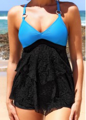 Ring Decoration Black Contrast Lace Stitching Tankini Top-No Bottom | picture 5