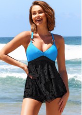 Ring Decoration Black Contrast Lace Stitching Tankini Top-No Bottom | picture 6