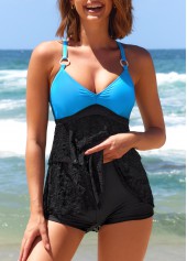 Ring Decoration Black Contrast Lace Stitching Tankini Top-No Bottom | picture 4