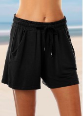Mid Waist Black Drawstring Detail Loose Shorts | thumb picture 