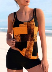 Geometric Print Double Straps Orange Tankini Top-No Bottom | picture 1