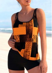 Geometric Print Double Straps Orange Tankini Top-No Bottom | picture 3