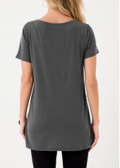 Asymmetric Hem Dark Grey Decorative Button T Shirt | thumb picture 