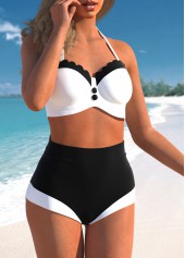 High Waisted Black Retro Contrast Bikini Set | thumb picture 