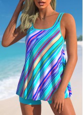 Geometric Stripe Print Cyan Tankini Set | thumb picture 