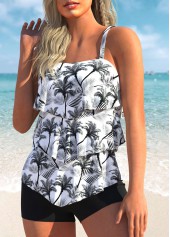 Coconut Print Layered Hem White Tankini Set | thumb picture 