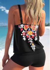 Black Floral Print Cross Strap Tankini Top-No Bottom | picture 2