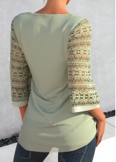 Lace Patchwork Sage Green Decorative Button T Shirt | thumb picture 
