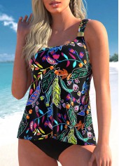 Wide Strap Black Floral Print Tankini Set | thumb picture 