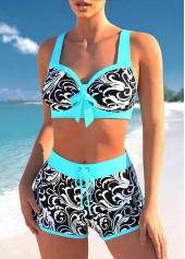 Contrast Stitch Cyan Floral Print Bikini Set | thumb picture 