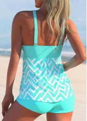 Geometric Print Cyan Wide Strap Tankini Set | thumb picture 