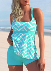 Geometric Print Cyan Wide Strap Tankini Set | thumb picture 