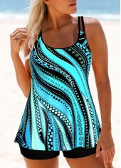 Polka Dot Striped Cyan Tankini Set