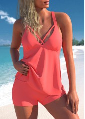 Cross Strap Coral Red Tankini Set