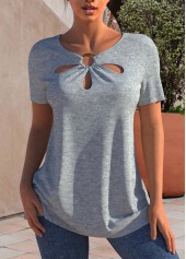 Cutout Neck Grey Marl Short Sleeve T Shirt