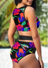 Mesh Stitching Floral Print High Waisted Bikini Set | thumb picture 