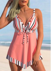 Striped Hanky Hem Bowknot Peach Pink Swimdress Top-No Bottom | picture 1