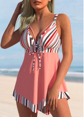 Striped Hanky Hem Bowknot Peach Pink Swimdress Top-No Bottom | picture 3
