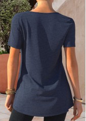 Short Sleeve Navy Blue Button Detail T Shirt