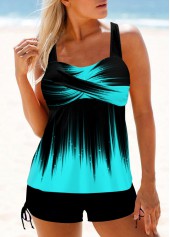 Cross Front Cyan Wide Strap Ombre Tankini Top-No Bottom | picture 1