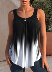 Ombre Wide Strap Decorative Button Black Tank Top
