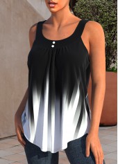 Ombre Wide Strap Decorative Button Black Tank Top | thumb picture 