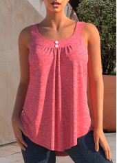 Wide Strap Decorative Button Pink Tank Top