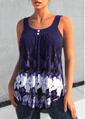Floral Print Round Neck Deep Purple Tank Top | thumb picture 