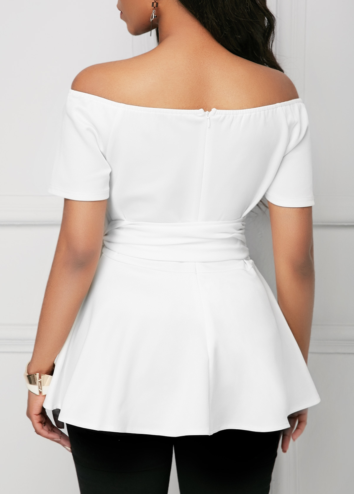 Off the Shoulder Tie Side White Blouse