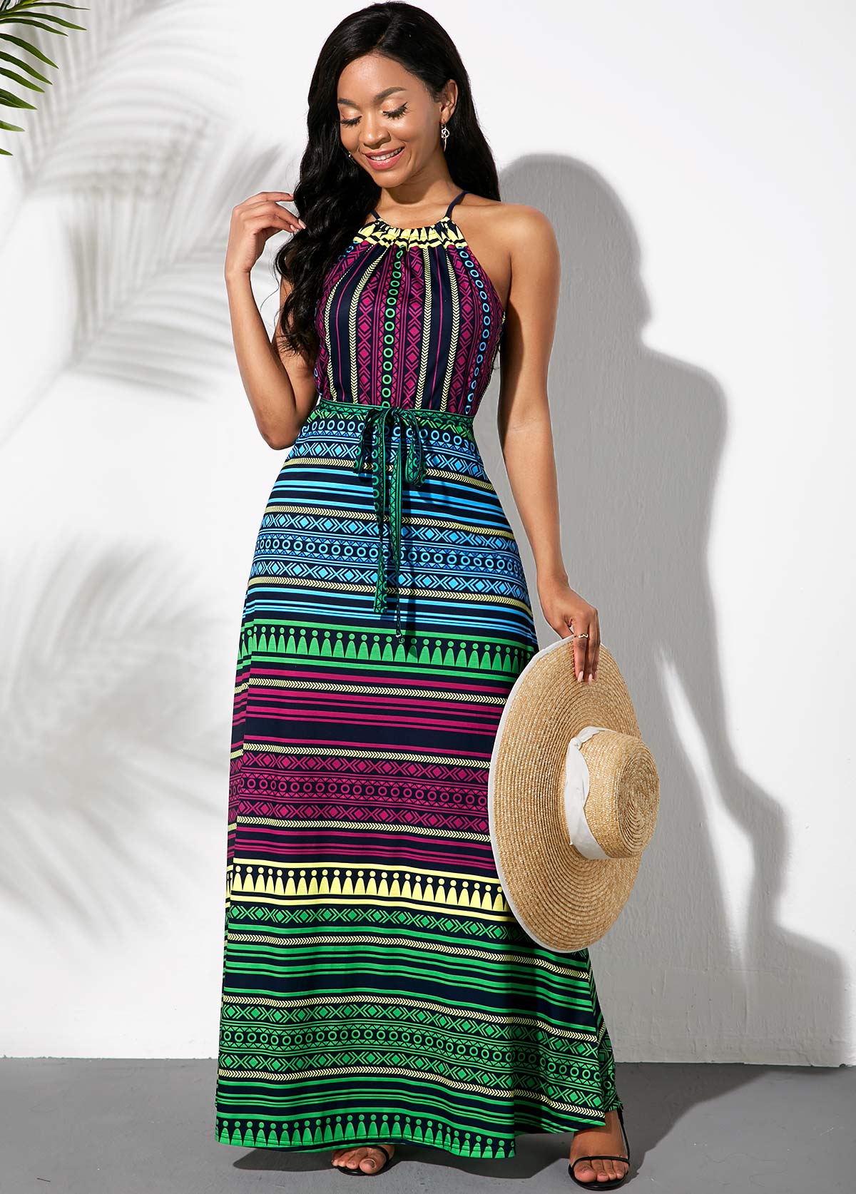 Multicolor Striped Bowknot Sash Dress